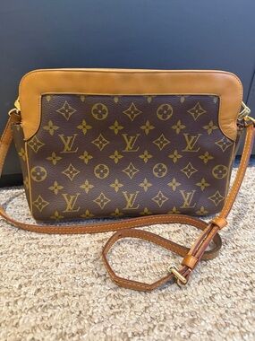 Vintage Louis Vuitton Monogram Shoulder Bag in Brown & Tan Leather Trim